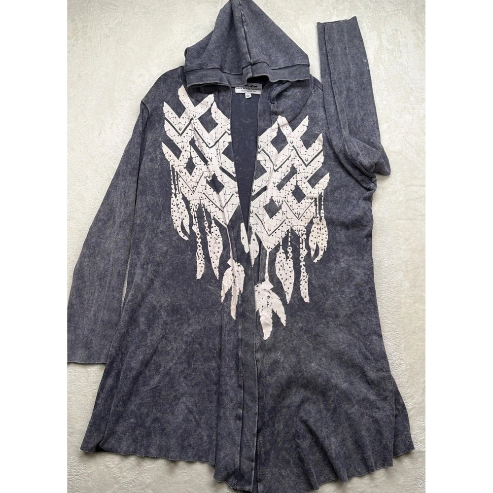 Back In The Saddle Western Duster Women L Hooded Cowgirl Boho Cardigan